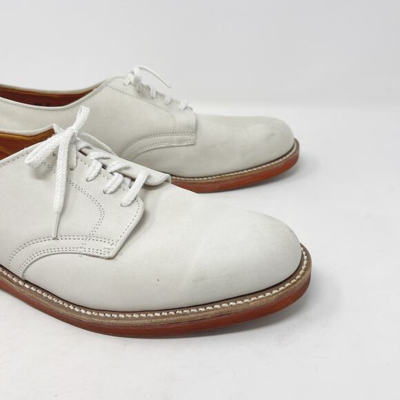 Mark Shale Mens Size 9.5 White Leather Oxford Dress Shoes Lace Up Almond Toe - Picture 2 of 14